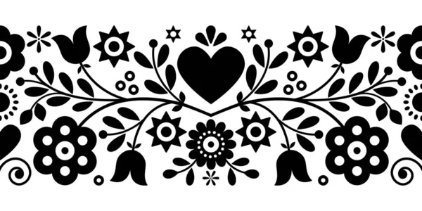 Carte Vœux Vectorielle Art Populaire Floral Polonais Rétro Motif Noir — Image vectorielle