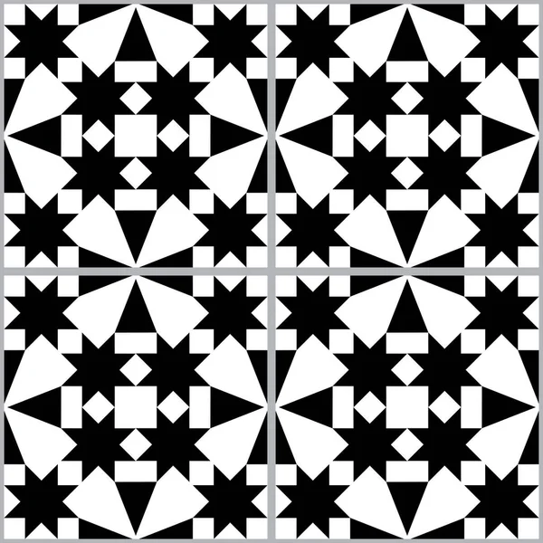 Marokkaanse Turkse Geoemetische Tegel Naadloze Vector Patroon Zwart Wit Textiel — Stockvector