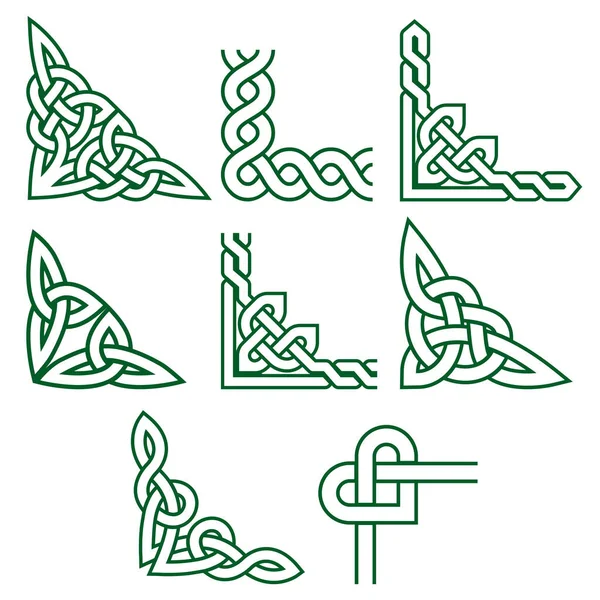 Celtic Green Corners Vector Design Set Ιρλανδέζικα Λεπτομερή Πλεκτή Καρέ — Διανυσματικό Αρχείο