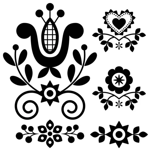 Elementi Design Floreale Folk Art Vector Ispirati Tradizionale Ricamo Degli — Vettoriale Stock