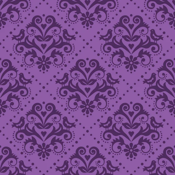 Motif Vectoriel Imprimé Textile Tissu Pruple Carrelé Damassé Avec Fleurs — Image vectorielle