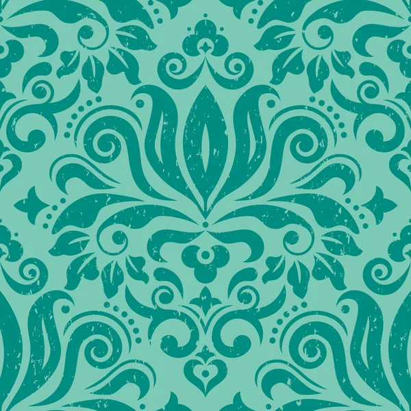 Retro Damast Tapete Oder Stoffdruckvektor Nahtloses Muster Grünem Zerkratztem Textilvektordesign — Stockvektor