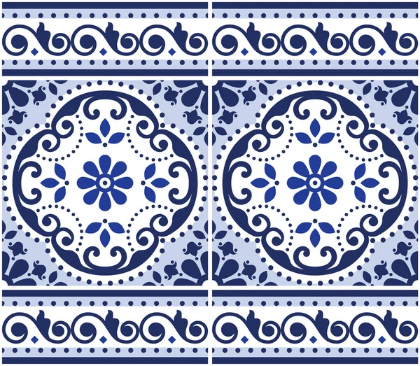 Лиссабон Azulejo Плитки Бесшовный Векторный Рисунок Рамкой Границы Португальский Индиго — стоковый вектор