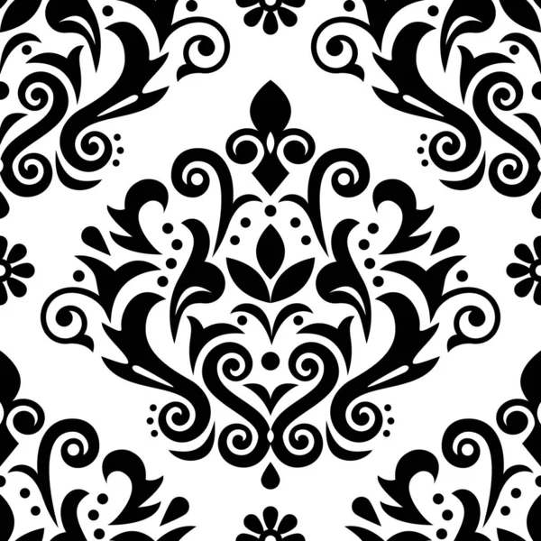 Damask Luxury Vector Seamless Pattern Victorian Black White Textile Fabric — Stock Vector