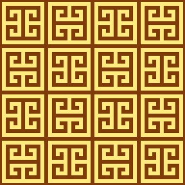 Yunan anahtarsız vektör geometrik deseni, kahverengi ve sarı seramik sanatında antik Yunan çömlek ve seramiklerinden esinlenilmiştir 
