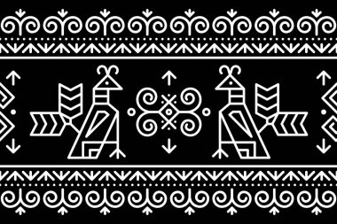 Slovak kabilesinin halk sanatı vektörü, pürüzsüz geometrik uzun yatay desenli britler ve Slovakya 'nın Zilina bölgesindeki Cicmany köyünden esinlenilmiş geometrik şekiller.