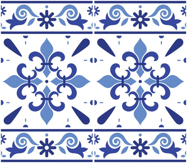 Portugisiska Azulejo Kakel Sömlös Vektor Decrative Mönster Med Fleur Lis — Stock vektor