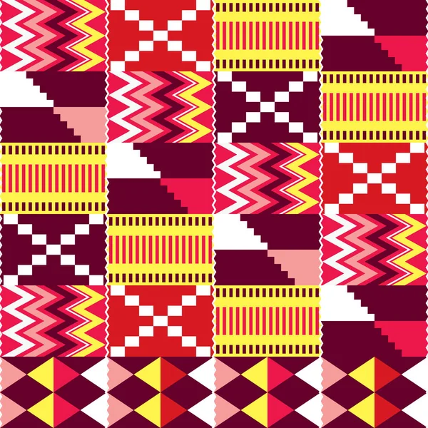 Afrikaanse Kente Nwentoma Doek Stijl Vector Naadloos Patroon Rood Bruin — Stockvector