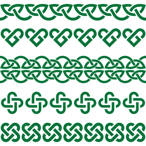 Noeuds Tresses Vert Vecteur Celtique Irlandais Collection Motifs Sans Couture — Image vectorielle