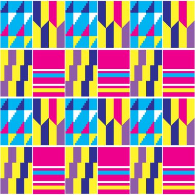 Afrikalı Kente vektörü dikişsiz tekstil veya fabir baskı kabile deseni, geometrik motifli geleneksel nwentoma kumaş tasarımı