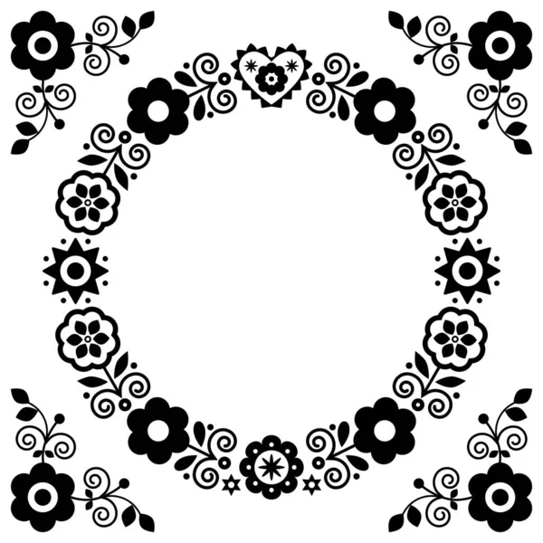 Arte Popular Polaco Vector Redondo Blanco Negro Mandala Diseño Con — Archivo Imágenes Vectoriales