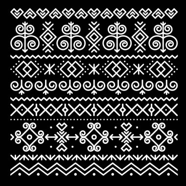 Slovakya halk sanatı, Slovakya 'nın Zilina bölgesindeki Cicmany köyünün geleneksel ev resimlerinden esinlenilmiş soyut geometrik şekillerle tebrik kartı kare desenli.