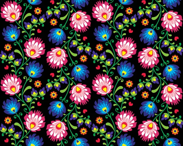 Poolse Folk Kunst Vector Patroon Met Bloemen Wycinanka Lowicka Traditioneel — Stockvector