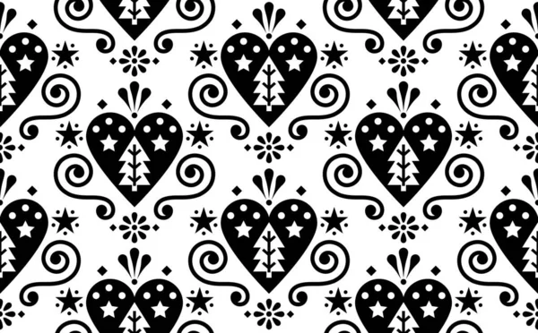 Navidad Lindo Escandinavo Arte Popular Vector Blanco Negro Patrón Sin — Vector de stock