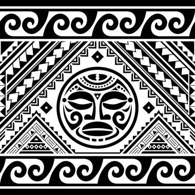 Maori 'li Polinezya etnik, pürüzsüz geometrik vektör deseni dövme tasarımı ve dalgaları, Hawaii kabile süsü 