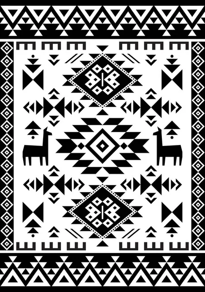 Lama Siyah Beyaz Soyut Şekilli Geometrik Kabile Vektör Dikdörtgen Deseni — Stok Vektör