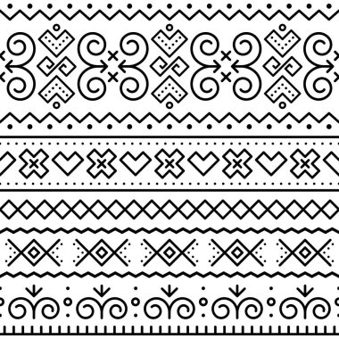 Slovak kabilesinin halk sanatı, Slovakya 'nın Zilina bölgesindeki Cicmany köyünün geleneksel boyalı evlerinden esinlenilmiş kusursuz siyah geometrik desenli.