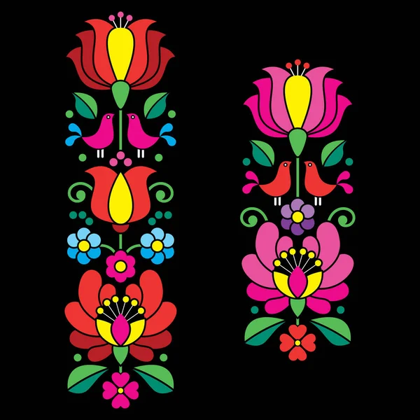 Kalocsai Embroidery Style Floral Design Set Hungarian Folk Art Patterns — Stock Vector