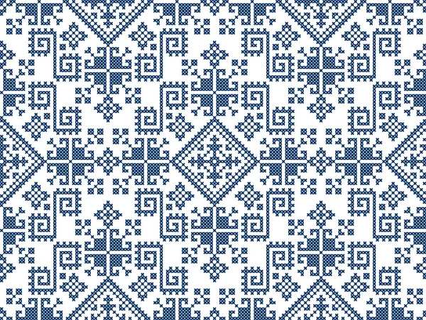 ズミャンジスキー刺繍スタイルベクトルシームレスパターン ボスニアとボスニア ヘルツェゴビナからのクロスステッチの民俗芸術デザインによって発行された繊維や生地のプリント — ストックベクタ