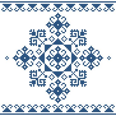 Zmijanje halk sanatı nakış tarzı vektör tasarımı - Bosna-Hersek 'ten Zmijanski vez adlı geleneksel çapraz dikiş