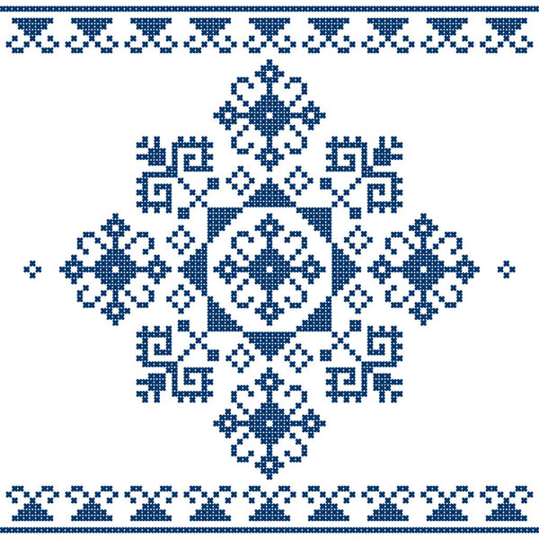 Zmijanje folk art embroidery style vector design  - traditional cross stitch from Bosnia and Herzegovina called Zmijanski vez