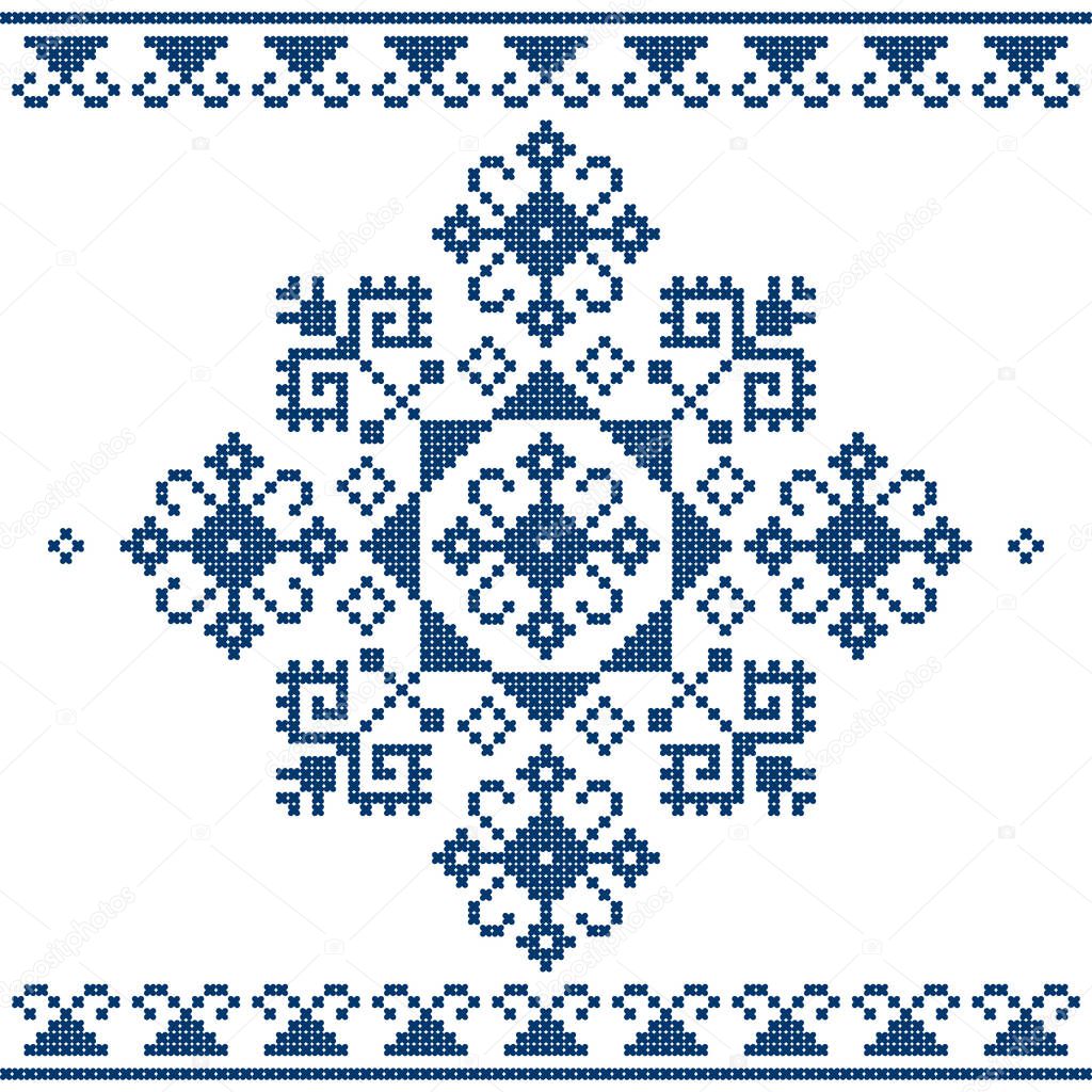 Zmijanje folk art embroidery style vector design  - traditional cross stitch from Bosnia and Herzegovina called Zmijanski vez
