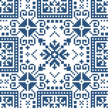 Zmijanje nakış stili kusursuz bir model - soyut geometrik şekillere sahip Bosna-Hersek 'ten geleneksel halk sanatı tasarımı