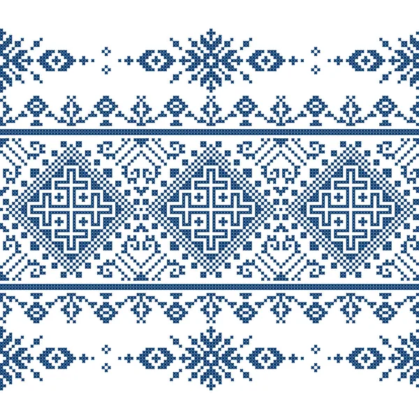 Zmijanjski Vez Kreuzstichstil Vektor Nahtloses Muster Traditioneller Textil Oder Stoffkunstdruck — Stockvektor