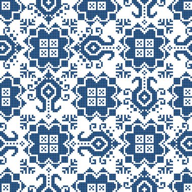 Zmijanje retro nakış stili çiçek desenli kusursuz taşıyıcı - Bosna-Hersek 'ten geleneksel halk sanatı tasarımı 