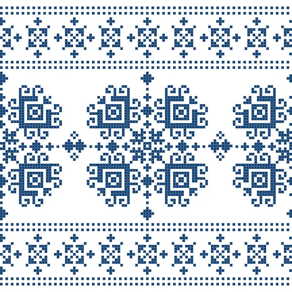 Zmijanjski Vez Cross Stitch Vector Folk Art Seamless Pattern Textilní — Stockový vektor