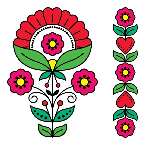 スウェーデンの花民俗芸術ベクトルデザインコレクション 伝統的な刺繍に触発された花と心を持つ北欧のパターン — ストックベクタ