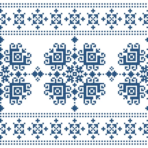 Zmijanjski Vez Cross Stitch Vector Folk Art Seamless Pattern Textile — Stock Vector