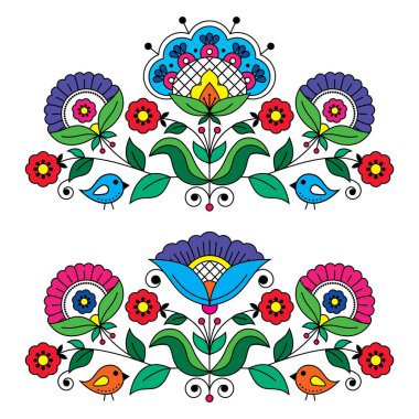 Geleneksel İskandinav nakış desenlerinden esinlenilmiş İsveç halk sanatı tebrik kartı tasarım elementleri