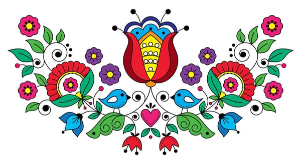 Çiçek Yaprak Kalp Kuş Desenli Geleneksel Halk Sanatı Tasarımı Sveç — Stok Vektör