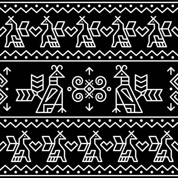 Slovak Tribal Folk Art Vector Seamless Geometric Birds Pattern Inspired — Stock Vector