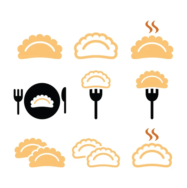 Dumplings, conjunto de iconos de vectores de alimentos — Vector de stock