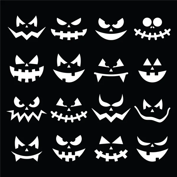 Scary Halloween calabaza caras iconos conjunto — Vector de stock