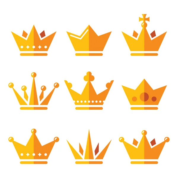 Gold crown, royal family icons set — Stock Vector