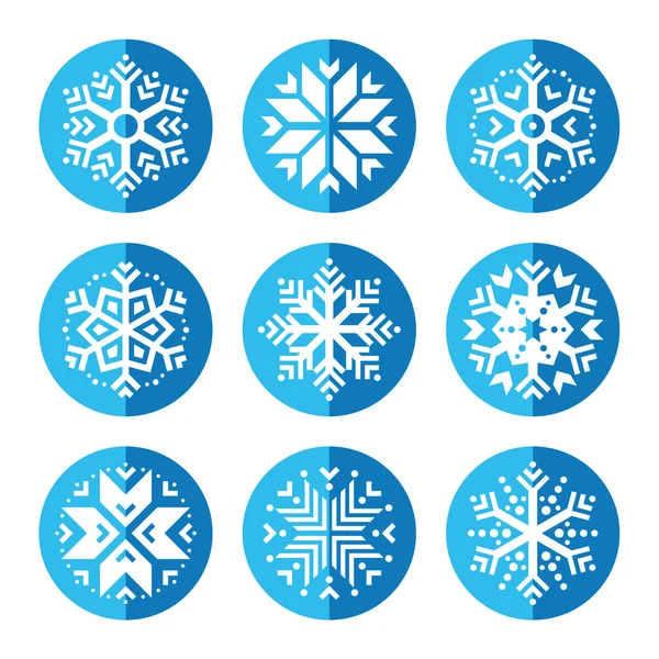 Schneeflocken runde blaue Symbol-Set — Stockvektor