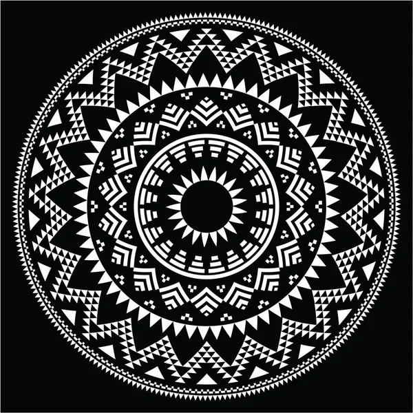 Tribal folk round Aztec geometric pattern on black — Stock Vector