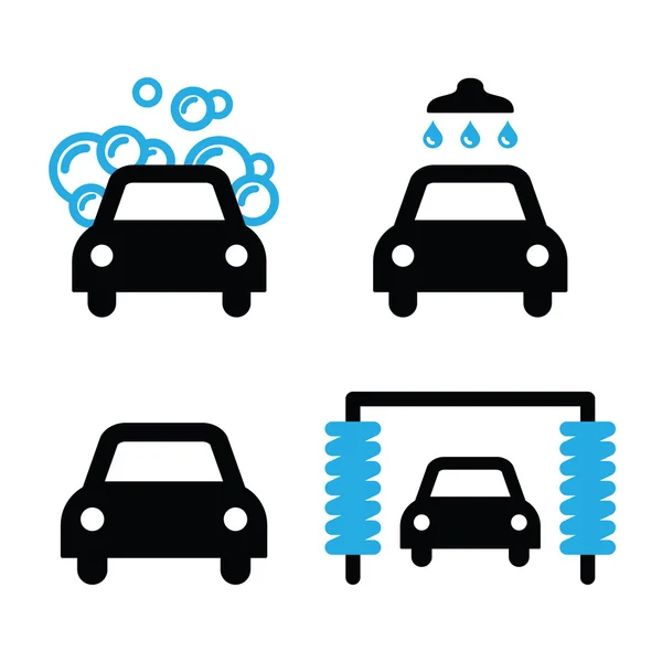 Iconos de lavado de coches conjunto negro y azul - vector — Archivo Imágenes Vectoriales