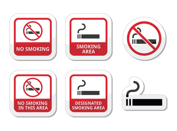 禁煙、喫煙エリア ベクトル アイコンを設定します。 — ストックベクタ