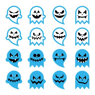 Halloween korkunç hayalet, ruh vector Icons set