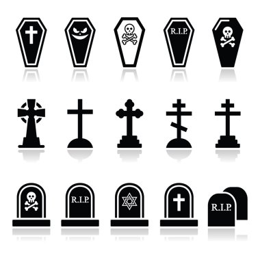 Cadılar Bayramı, mezarlık Icons set - çapraz, mezar tabut