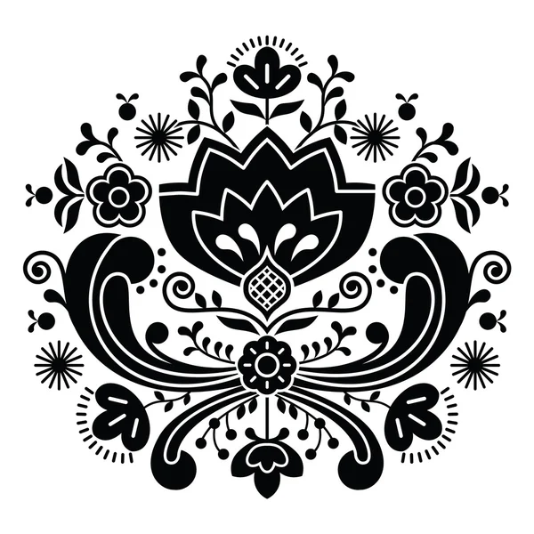 Noorse volkskunst bunad zwarte patroon - rosemaling stijl borduurwerk — Stockvector