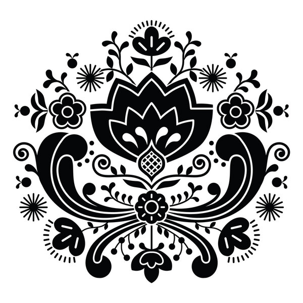 Norwegian folk art Bunad black pattern - Rosemaling style embroidery
