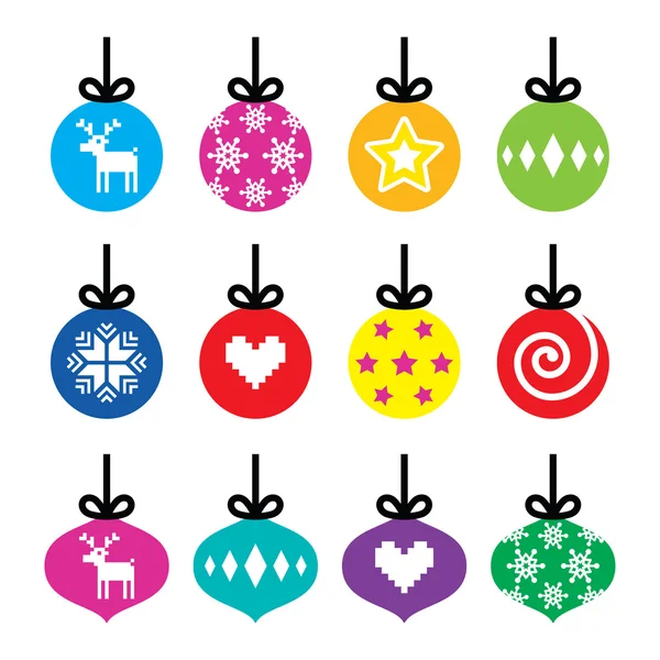 Weihnachtskugel, Christbaumkugel bunte Symbole gesetzt — Stockvektor