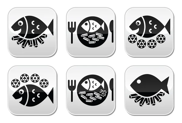 Fish and chips vector buttons set — Stock Vector