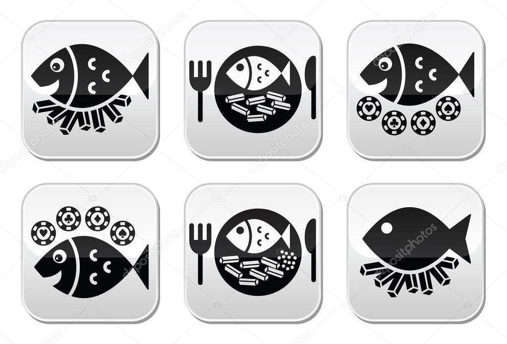 Fish and chips vector buttons set