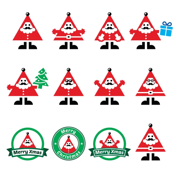 Santa Claus icons, Merry Christmas icon labels — Stock Vector